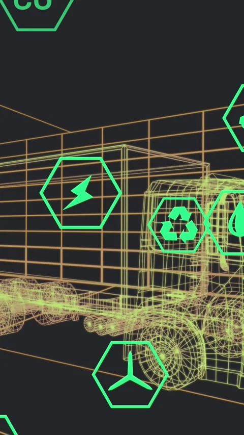 Animation of digital car interface and eco icons over 3d model of car Stock Footage 321625615