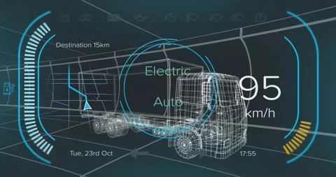 Animation of digital car interface and data processing over 3d model of car Stock Footage 328934543