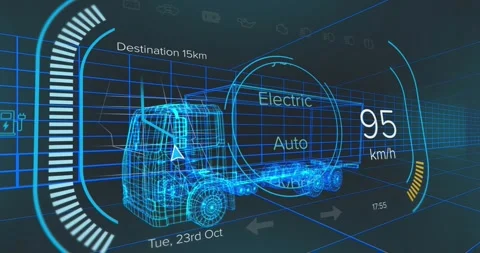 Animation of digital car interface and data processing over 3d model of car Stock Footage 330479001