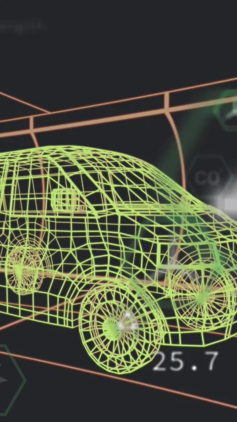 Animation of digital car interface and data processing over 3d model of car Stock Footage 344524917