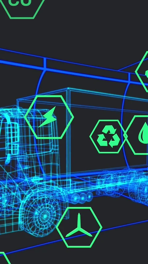 Animation of digital car interface and eco icons over 3d model of car Stock Footage 344524922