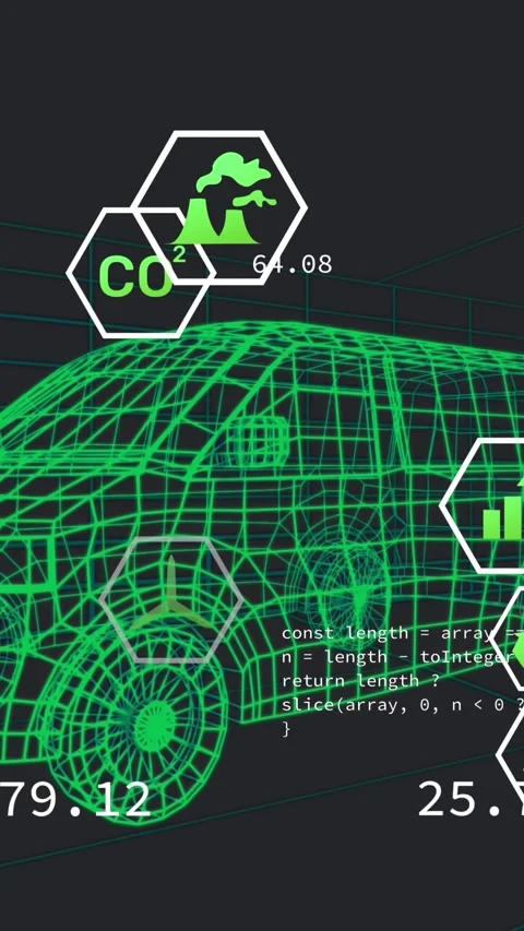 Animation of digital car interface and eco icons over 3d model of car Stock Footage 344556989