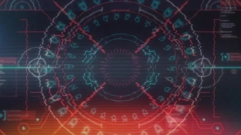 Animation of digital circles and programming language blinking on abstract Stock Footage 249251942