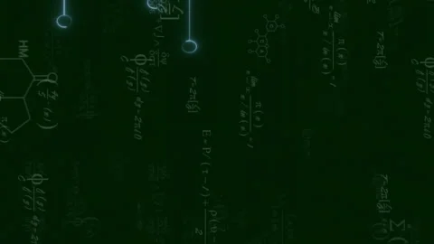 Animation of digital circuit patterns with mathematical equations on dark green Stock Footage 313187612