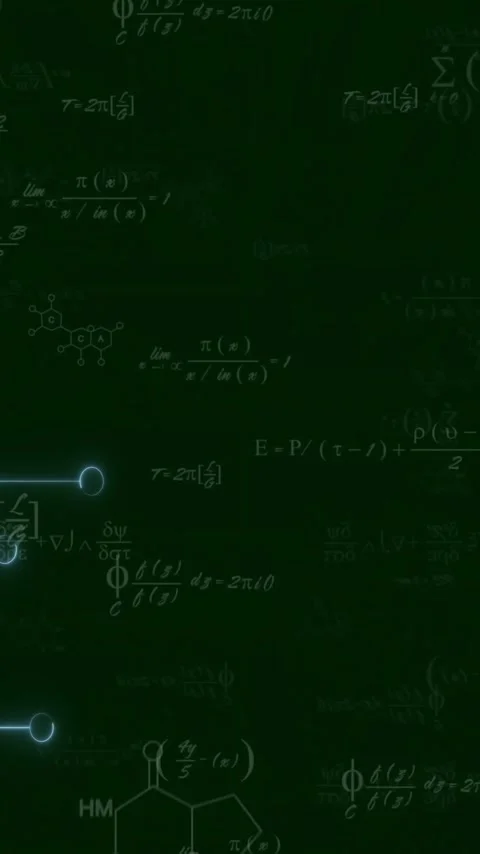 Animation of digital circuit patterns with mathematical equations on dark green Stock Footage 319811724