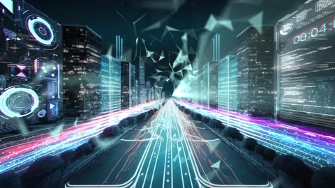Animation of digital city with glowing elements Stock Footage 234519864
