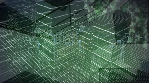 Animation of digital city model over data processing Stock Footage 330593110