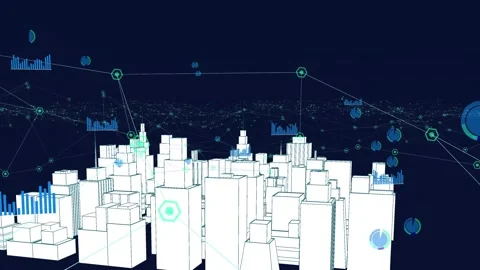Animation of digital city over network o... | Stock Video | Pond5