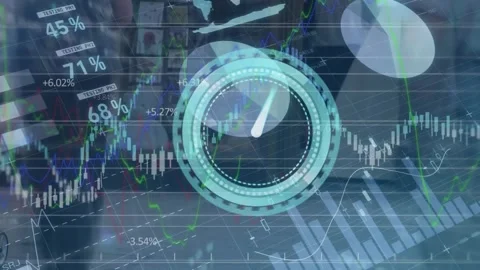Animation of digital clock and infographic interface over time-lapse of people Vídeo Stock 329978514