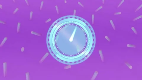 Animation of digital clock in circles over 3d abstract shapes against purple Stock Footage 328257260
