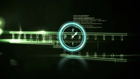 Animation of digital clock over dna helix and computer language against abstract Video stock 330115847