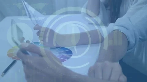 Animation of digital clock over infographic interface against caucasian Stock Footage 327359049