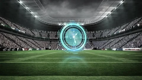 Animation of digital clock over rugby stadium Stock Footage 156961569