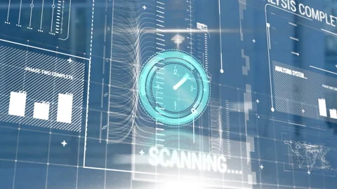 Animation of digital clock, texts, graphs, loading bar, computer language over Stock Footage 310978318