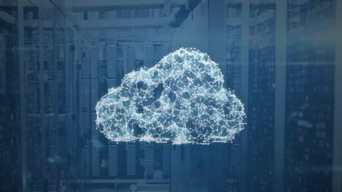 Animation of digital cloud and data processing over computer servers Stock Footage 330109033