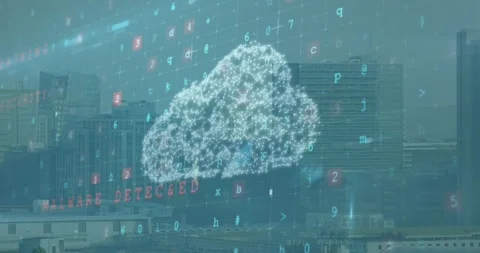 Animation of digital cloud and numbers over cityscape Stock Footage 328243417