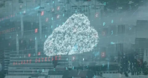 Animation of digital cloud and numbers over citycape Stock Footage 328250698