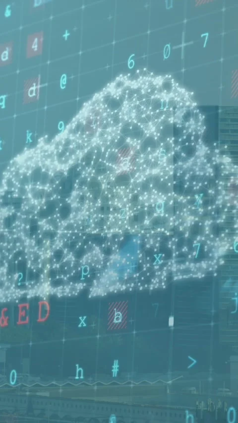 Animation of digital cloud and numbers over cityscape Stock Footage 343778871