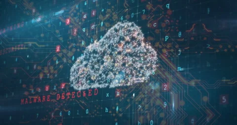 Animation of digital cloud with binary code and circuit patterns for data 動画素材 303490482