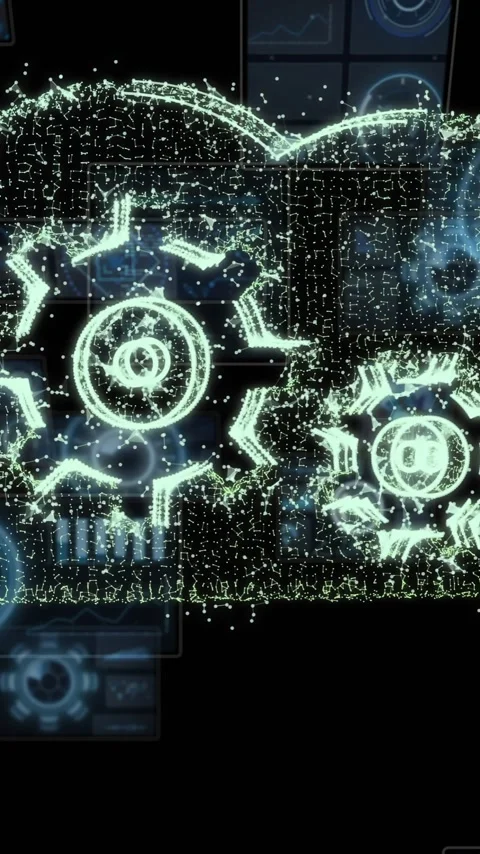 Animation of digital cloud with cogs and data processing on black background Stock Footage 320589665