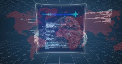 Animation of digital cloud, data processing over world map Stock Footage 330586035