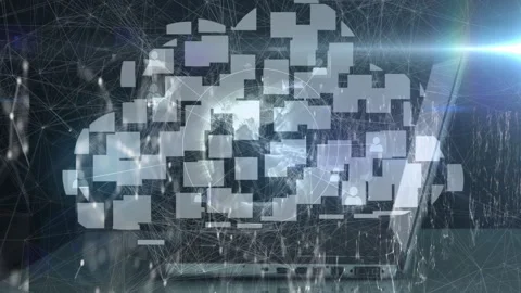 Animation of digital cloud with interconnected blocks over data network Stock Footage 304839515
