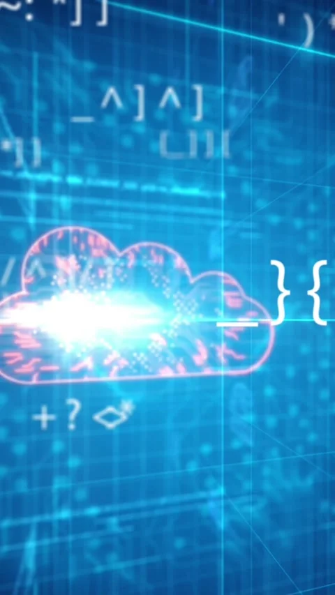 Animation of digital cloud, math symbols and integrated circuit on blue Stock Footage 342801978