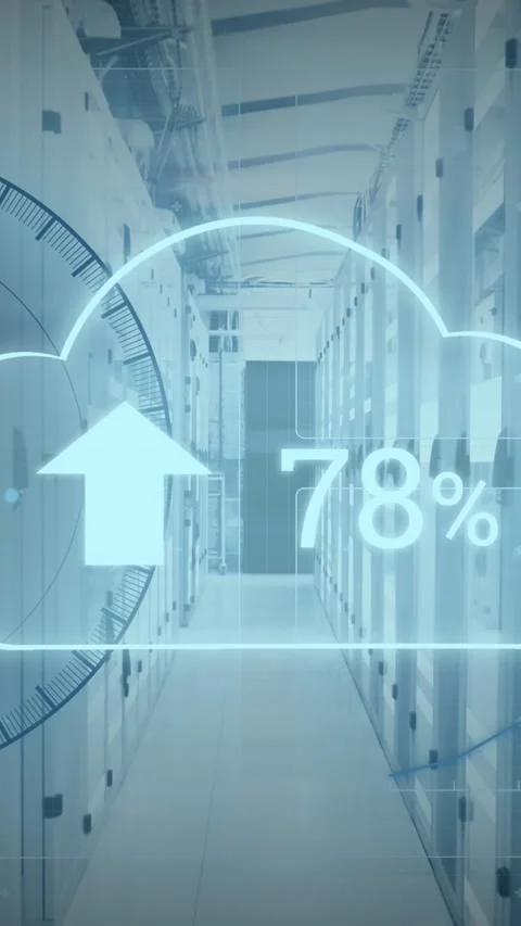 Animation of digital cloud with percent going up, scope scanning and globe over Stock Footage 331646435