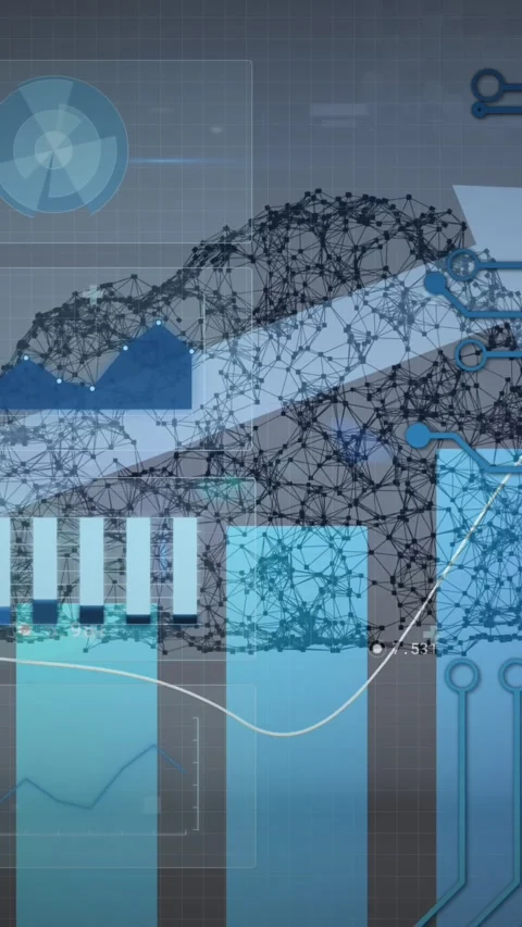 Animation of digital cloud with scopes scanning on screens, arrow ascending and Stock Footage 331630623