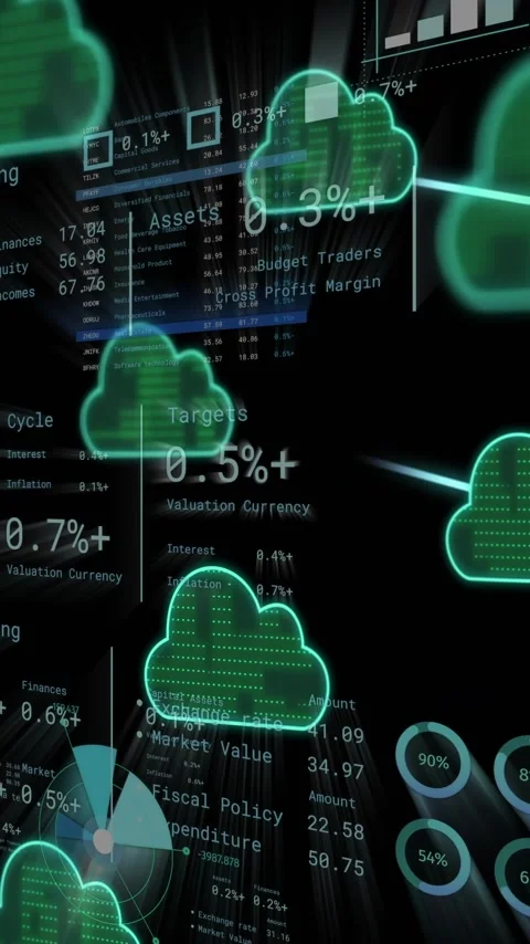 Animation of digital clouds over data processing Stock Footage 342812855