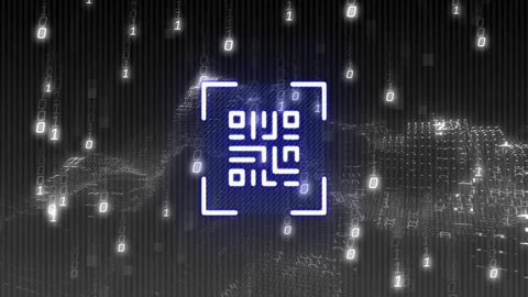 Animation of digital code and binary numbers over abstract 3D landscape Video stock 304840490