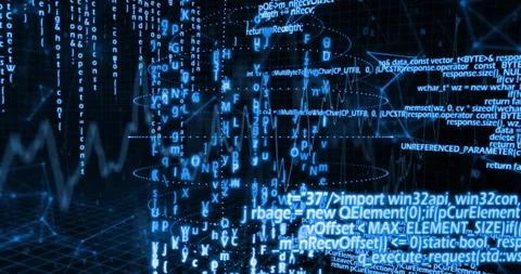 Animation of digital code and data streams forming patterns in blue tones Stock Footage 306202039