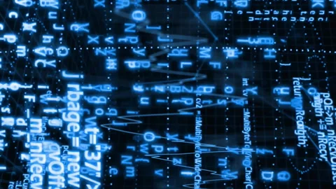 Animation of digital code and data streams forming patterns in blue tones Stock Footage 313447134