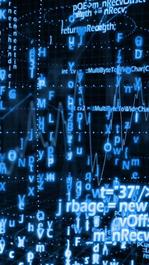 Animation of digital code and data streams forming patterns in blue tones Stock Footage 319811554