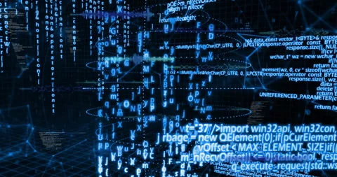 Animation of digital code forming human figure in virtual school environment Stockbeeldmateriaal 304643593