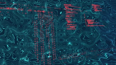 Animation of digital code with red text over wavy blue patterns in background Stock Footage 305080346