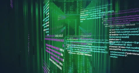 Animation of digital code streams creating futuristic school virtual environment Stock Footage 304857978