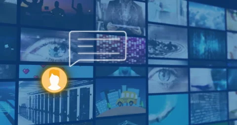 Animation of digital communication icons overlaying technology and nature Stock Footage 303554036