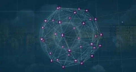 Animation of digital computer icons interconnecting with lines and forming globe Stock Footage 326297412
