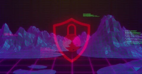 Animation of a digital computer interface online security padlock icon on a blue Stock Footage 325836970