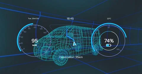 Animation of digital dashboard data processing over van icon in seamless pattern Stock Footage 221875433