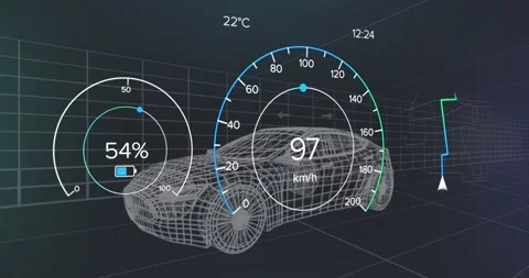 Animation of digital dashboard data processing over car icon in seamless pattern Stock Footage 327005231