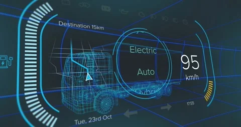 Animation of digital dashboard data processing over truck icon in seamless Stock Footage 327964722