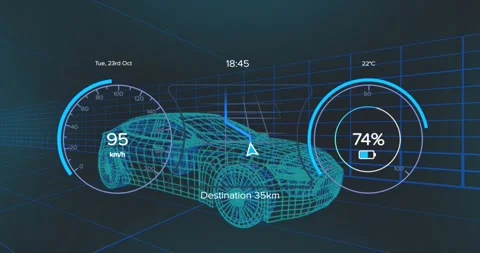 Animation of digital dashboard data processing over car icon in seamless pattern Stock Footage 330724697