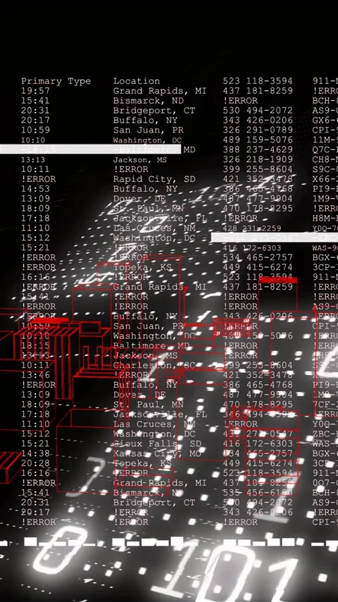 Animation of digital data and code overlaying glowing cityscape at night Stock Footage 320229227