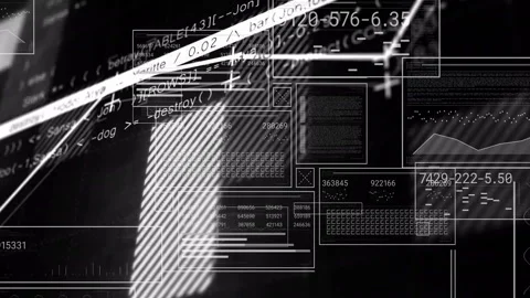 Animation of digital data and coding elements overlaying abstract black Stock Footage 304765725