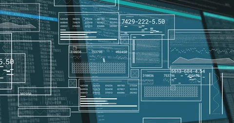 Animation of digital data and coding interface with numbers on blue background Stock Footage 304768597