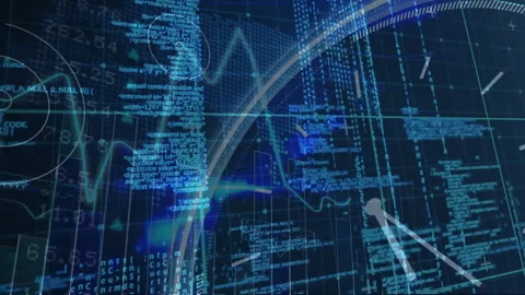 Animation of digital data and coding patterns forming network on blue background Stock Footage 305069724