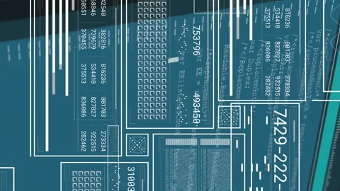 Animation of digital data and coding interface with numbers on blue background Stock Footage 313396277