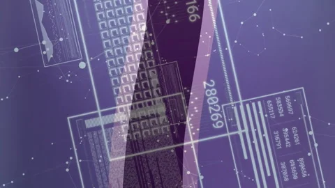 Animation of digital data and coding elements floating over network background Stock Footage 314617338